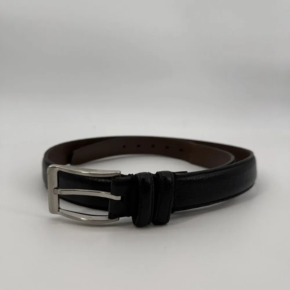 Unbranded Black Leather Mens Classic Belt Size 44 Silver Tone
